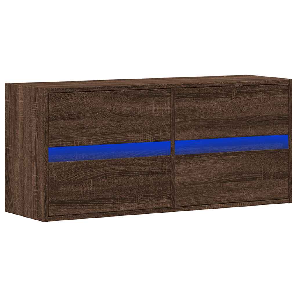 vidaXL Ścienna szafka TV z LED, brązowy dąb, 100x31x45 cm