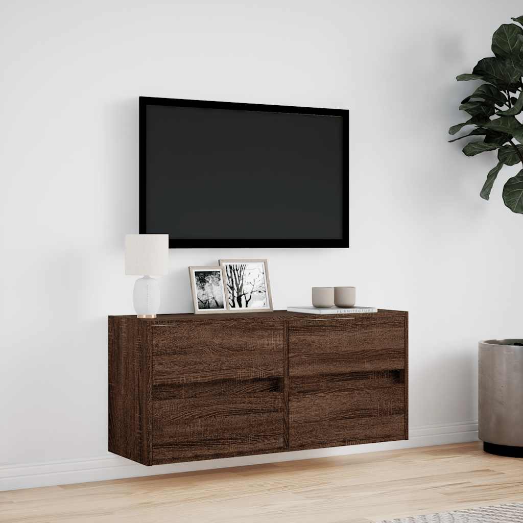 vidaXL Ścienna szafka TV z LED, brązowy dąb, 100x31x45 cm