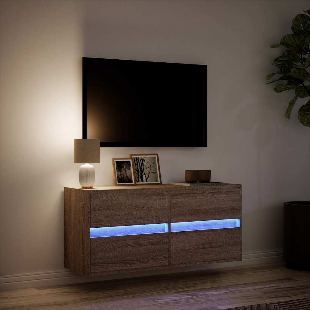 vidaXL Ścienna szafka TV z LED, brązowy dąb, 100x31x45 cm