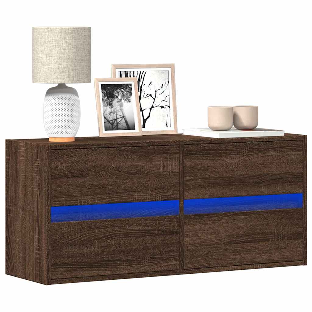 vidaXL Ścienna szafka TV z LED, brązowy dąb, 100x31x45 cm