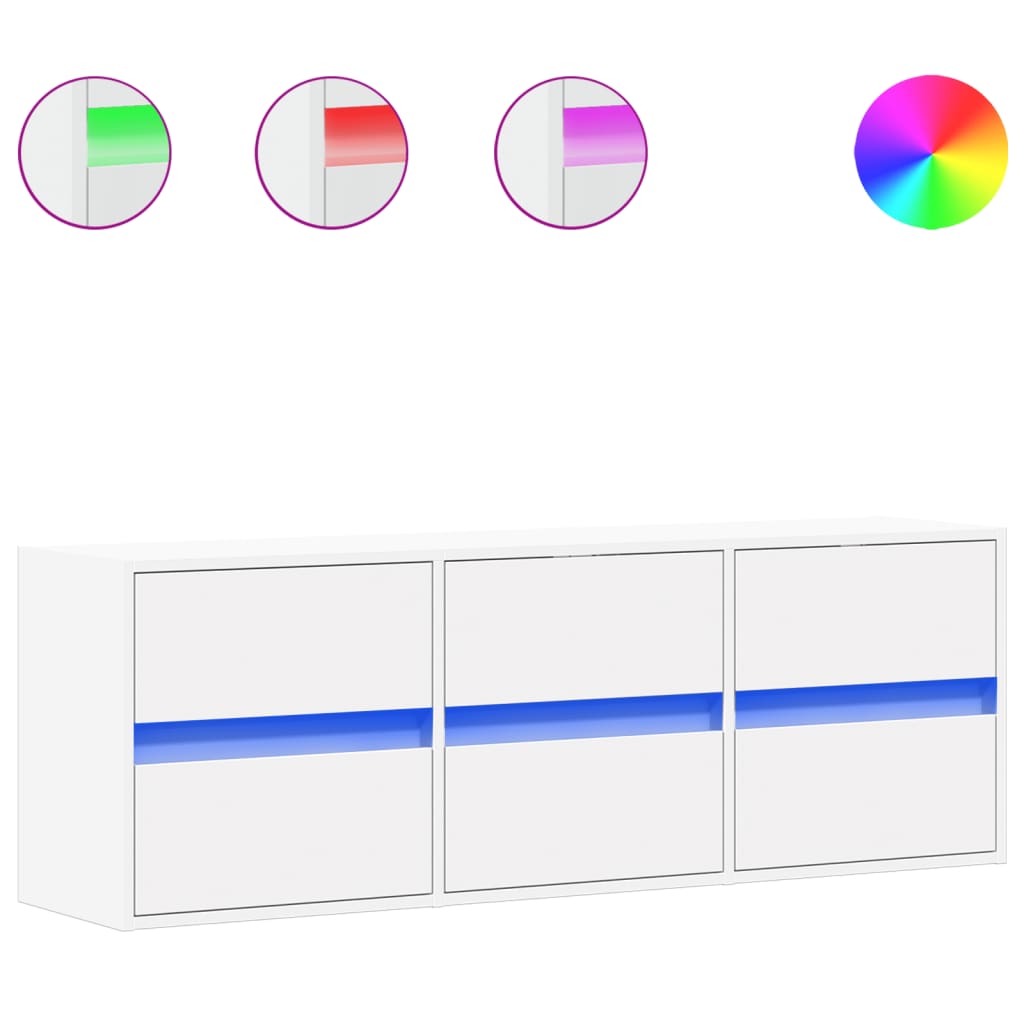 vidaXL Ścienna szafka TV z LED, biała, 130x31x45 cm