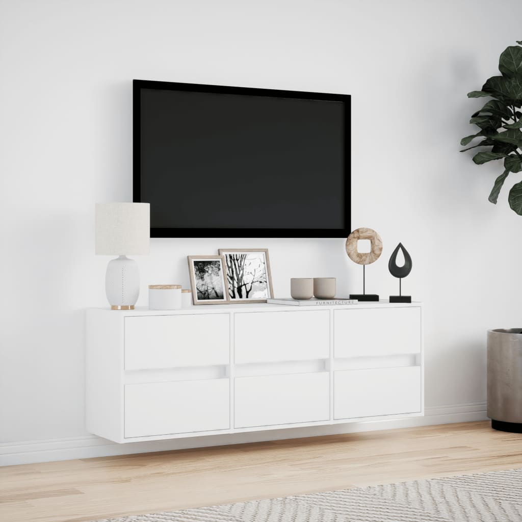 vidaXL Ścienna szafka TV z LED, biała, 130x31x45 cm