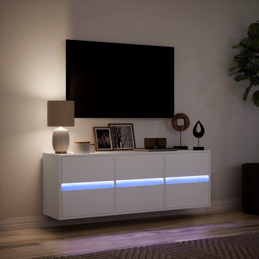 vidaXL Ścienna szafka TV z LED, biała, 130x31x45 cm
