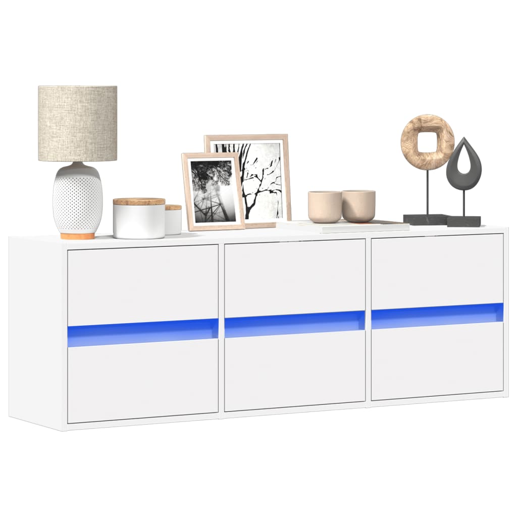 vidaXL Ścienna szafka TV z LED, biała, 130x31x45 cm