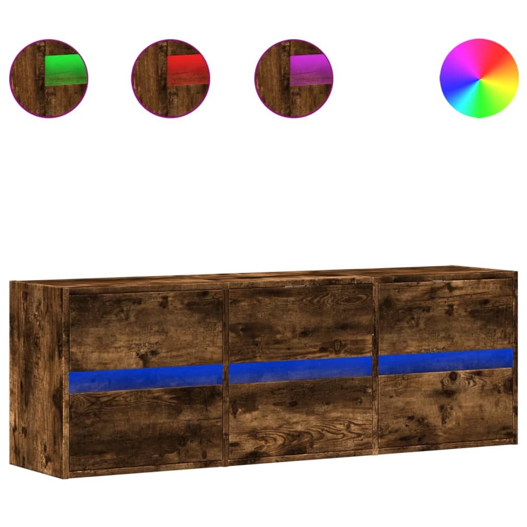vidaXL Ścienna szafka TV z LED, przydymiony dąb, 130x31x45 cm