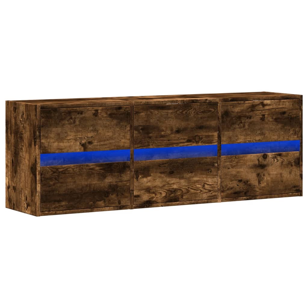 vidaXL Ścienna szafka TV z LED, przydymiony dąb, 130x31x45 cm