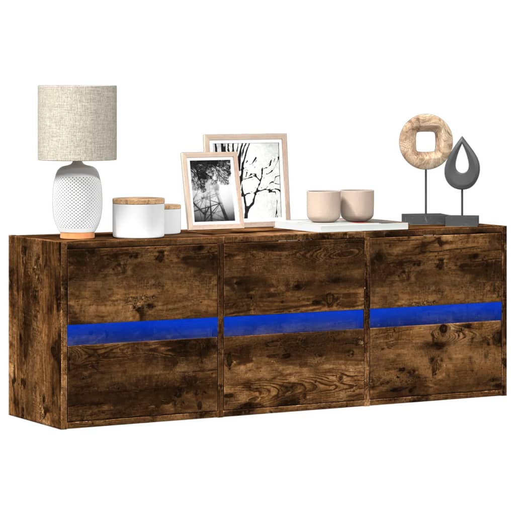 vidaXL Ścienna szafka TV z LED, przydymiony dąb, 130x31x45 cm