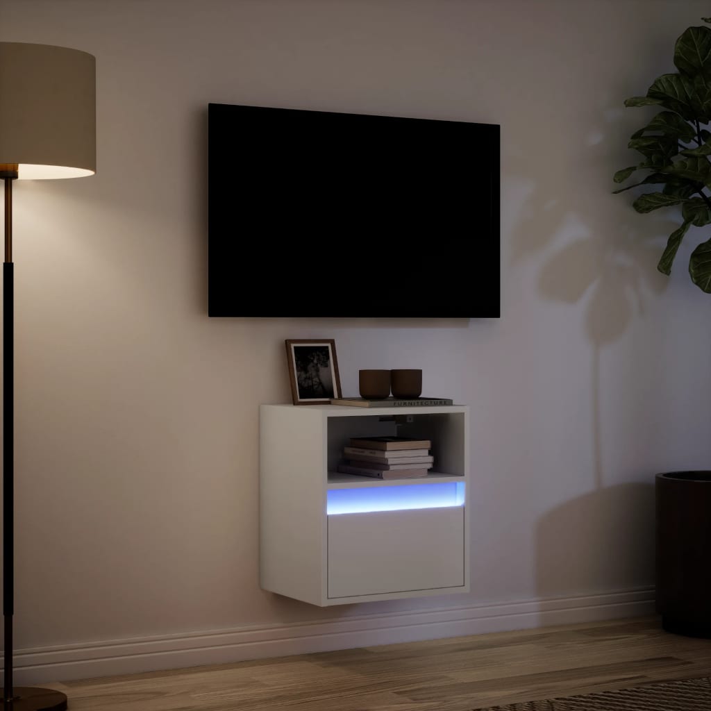 vidaXL Ścienna szafka TV z LED, biała, 41x31x45 cm
