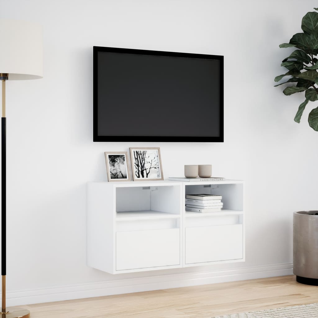 vidaXL Ścienne szafki TV z LED, 2 szt., białe, 41x31x45 cm