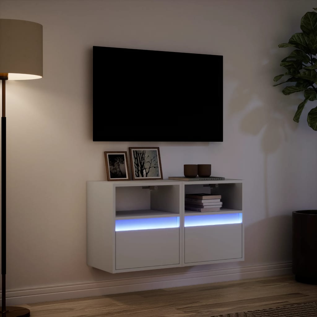 vidaXL Ścienne szafki TV z LED, 2 szt., białe, 41x31x45 cm