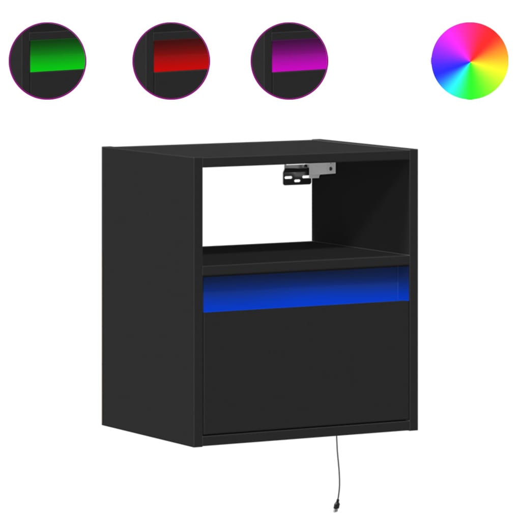 vidaXL Ścienne szafki TV z LED, 2 szt., czarne, 41x31x45 cm