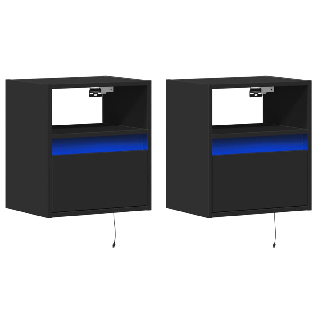 vidaXL Ścienne szafki TV z LED, 2 szt., czarne, 41x31x45 cm