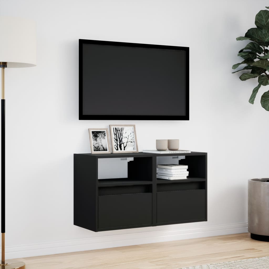 vidaXL Ścienne szafki TV z LED, 2 szt., czarne, 41x31x45 cm