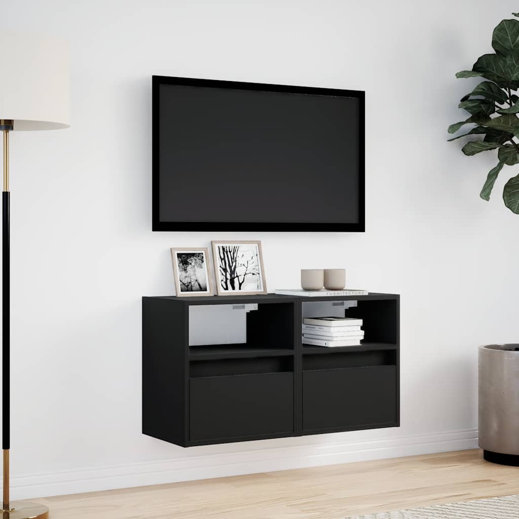 vidaXL Ścienne szafki TV z LED, 2 szt., czarne, 41x31x45 cm