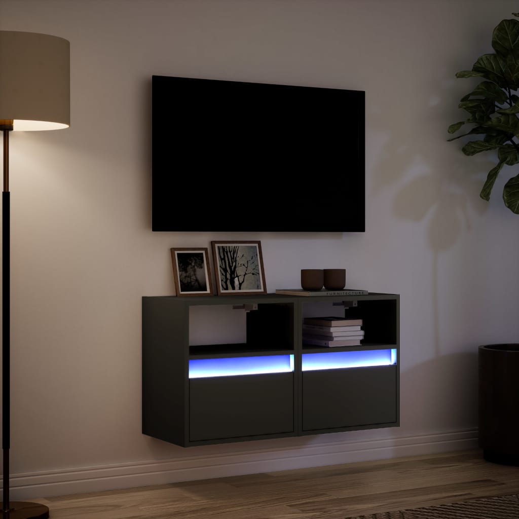 vidaXL Ścienne szafki TV z LED, 2 szt., czarne, 41x31x45 cm