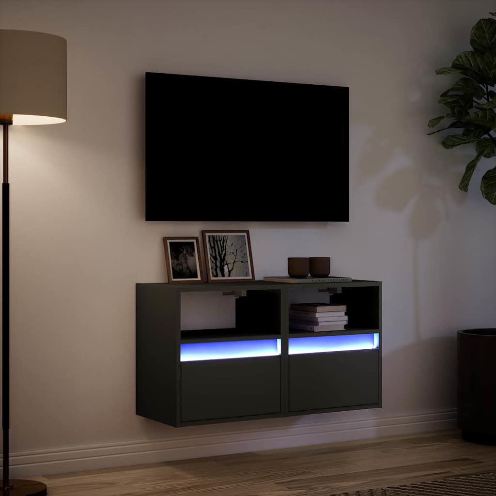 vidaXL Ścienne szafki TV z LED, 2 szt., czarne, 41x31x45 cm
