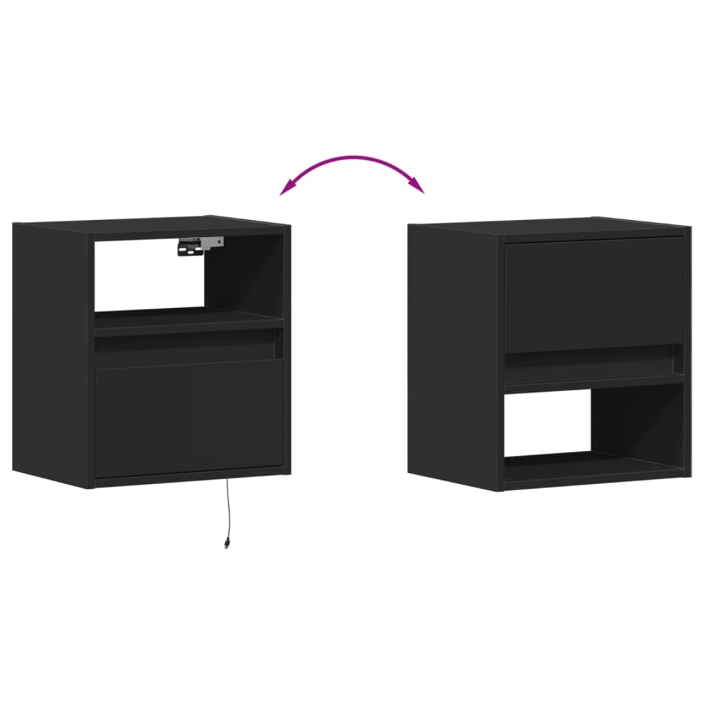 vidaXL Ścienne szafki TV z LED, 2 szt., czarne, 41x31x45 cm
