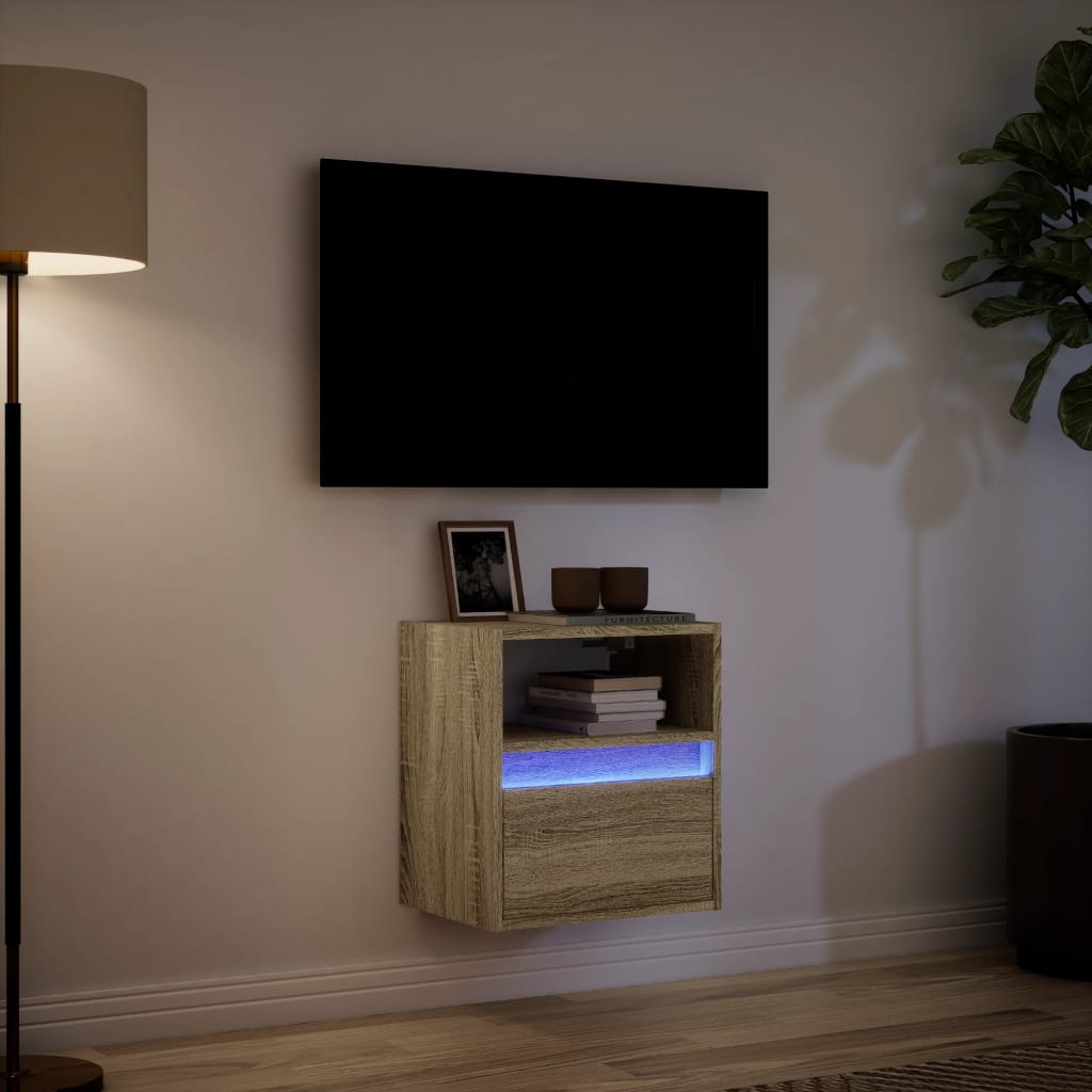 vidaXL Ścienna szafka TV z LED, dąb sonoma, 41x31x45 cm