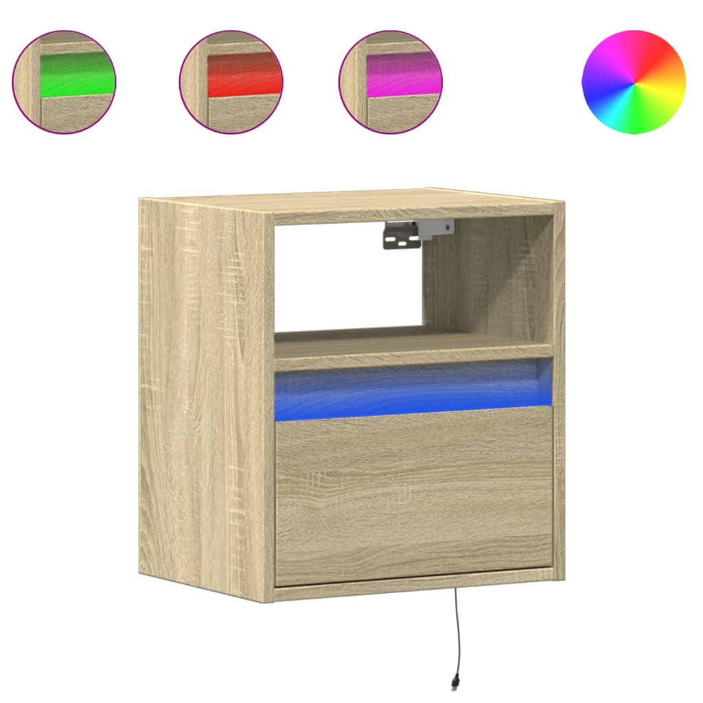 vidaXL Ścienne szafki TV z LED, 2 szt., dąb sonoma, 41x31x45 cm