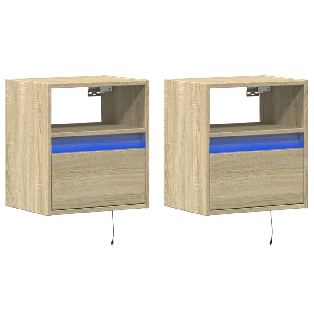 vidaXL Ścienne szafki TV z LED, 2 szt., dąb sonoma, 41x31x45 cm