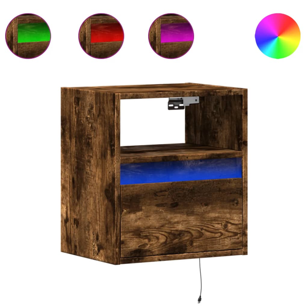 vidaXL Ścienne szafki TV z LED, 2 szt., przydymiony dąb, 41x31x45 cm