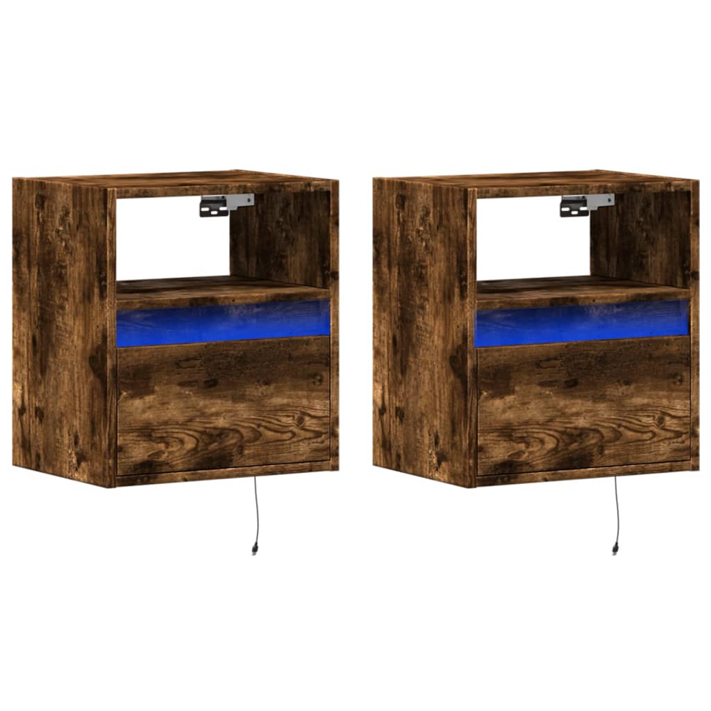 vidaXL Ścienne szafki TV z LED, 2 szt., przydymiony dąb, 41x31x45 cm