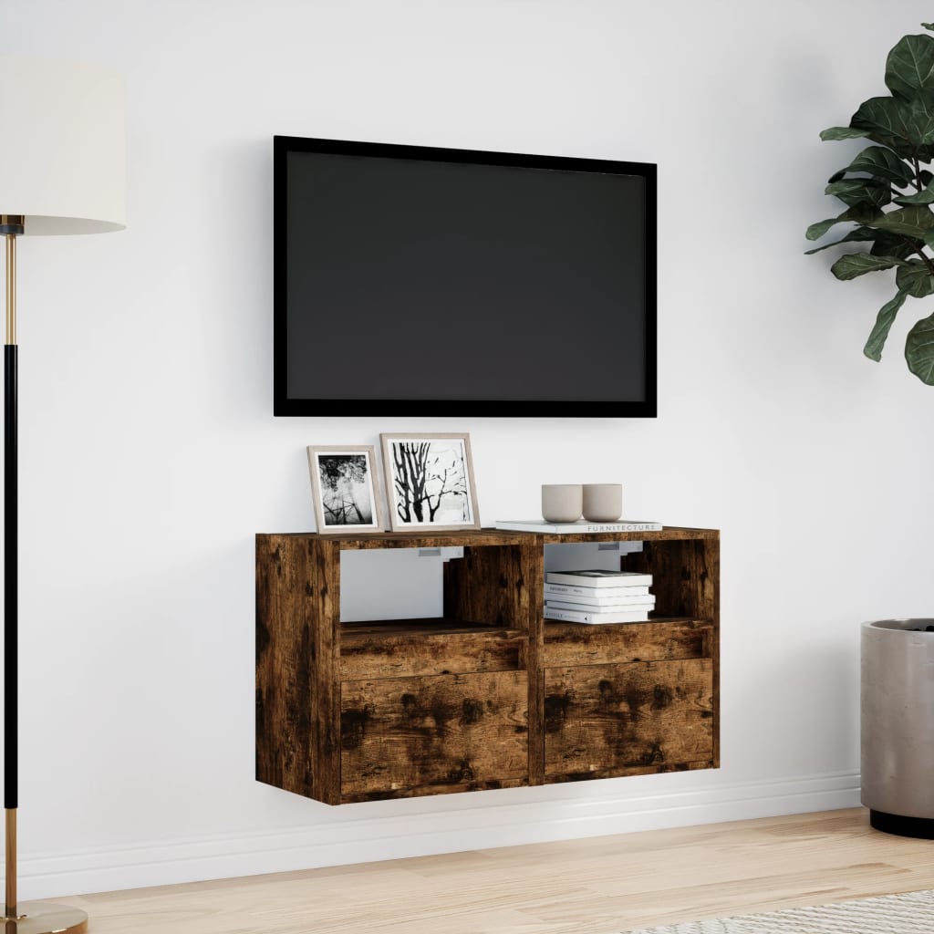 vidaXL Ścienne szafki TV z LED, 2 szt., przydymiony dąb, 41x31x45 cm