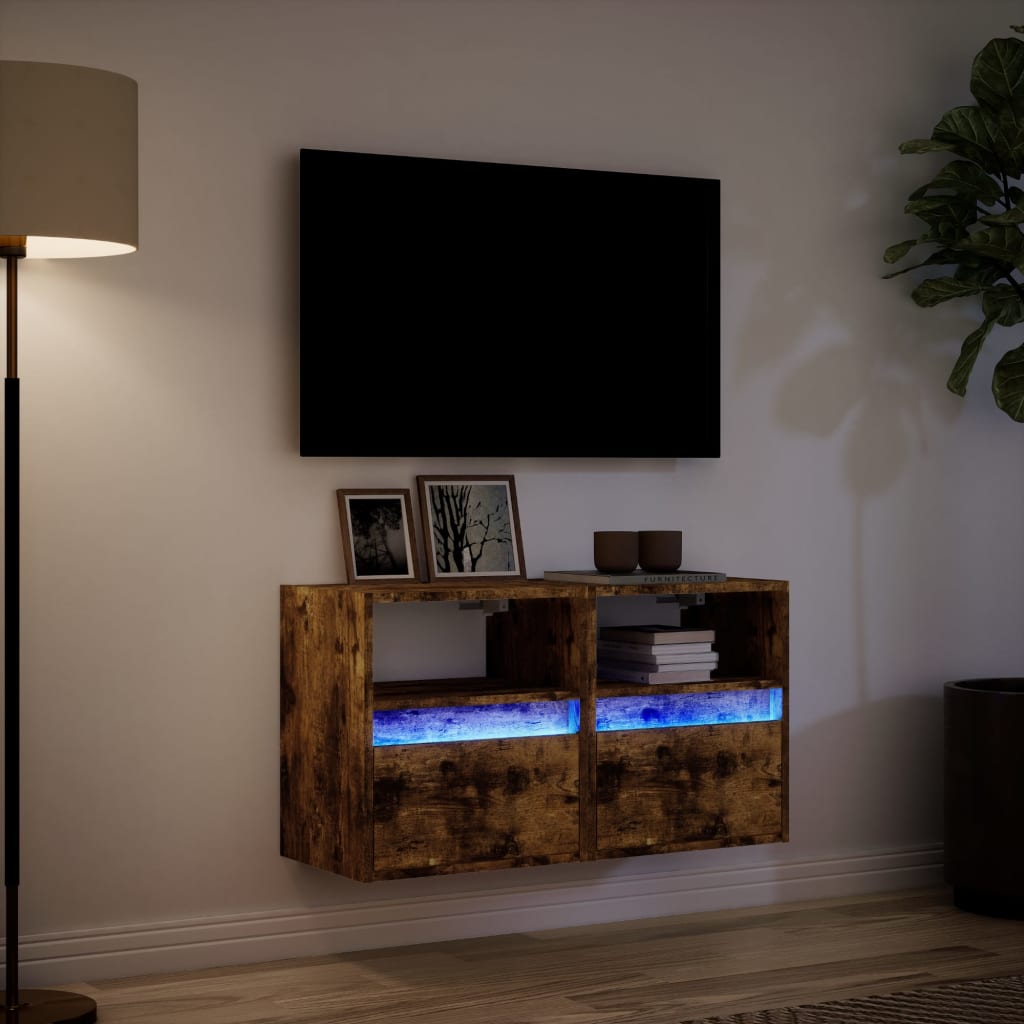 vidaXL Ścienne szafki TV z LED, 2 szt., przydymiony dąb, 41x31x45 cm