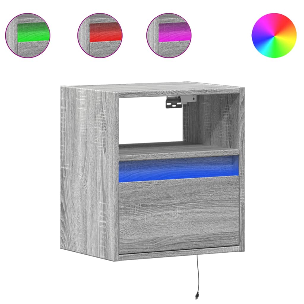 vidaXL Ścienne szafki TV z LED, 2 szt., szary dąb sonoma, 41x31x45 cm