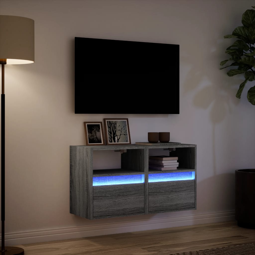 vidaXL Ścienne szafki TV z LED, 2 szt., szary dąb sonoma, 41x31x45 cm