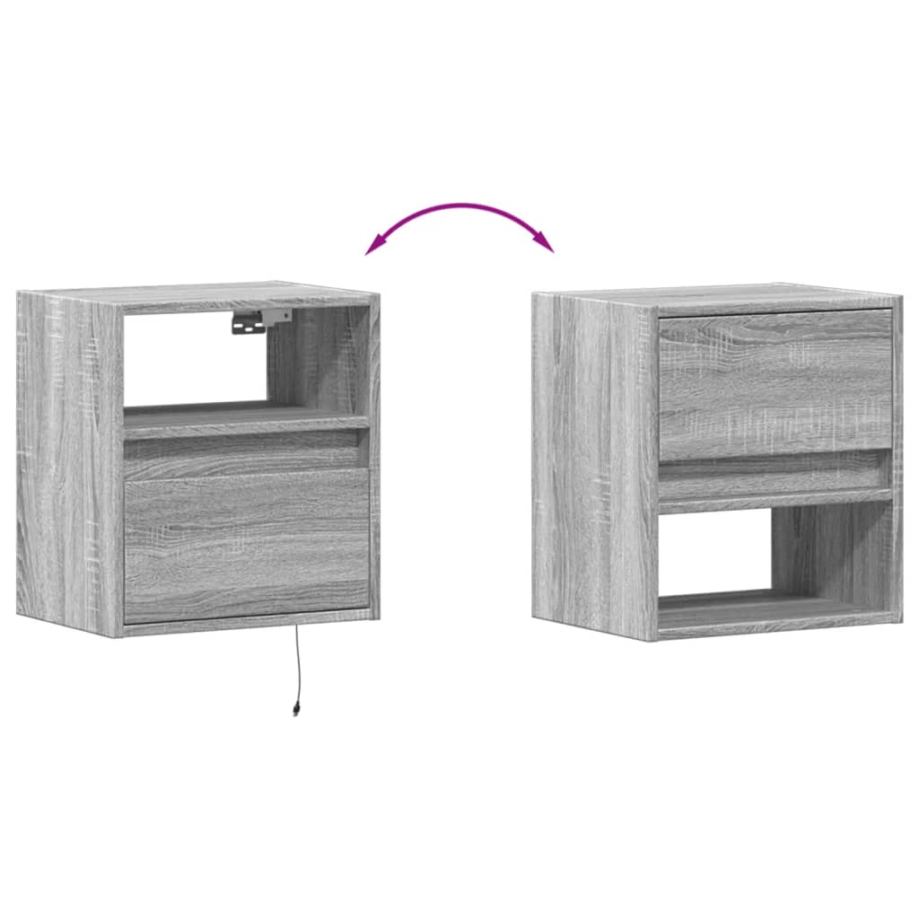 vidaXL Ścienne szafki TV z LED, 2 szt., szary dąb sonoma, 41x31x45 cm