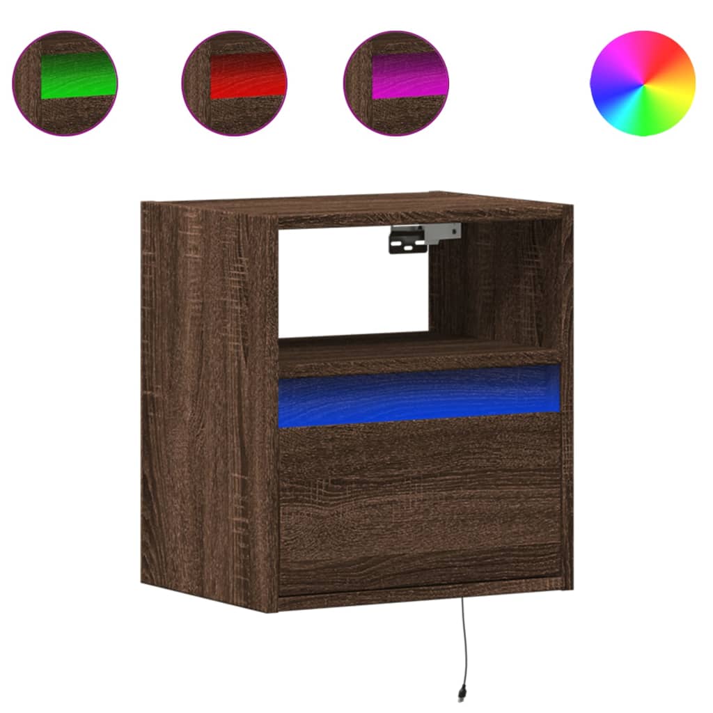 vidaXL Ścienne szafki TV z LED, 2 szt., brązowy dąb, 41x31x45 cm