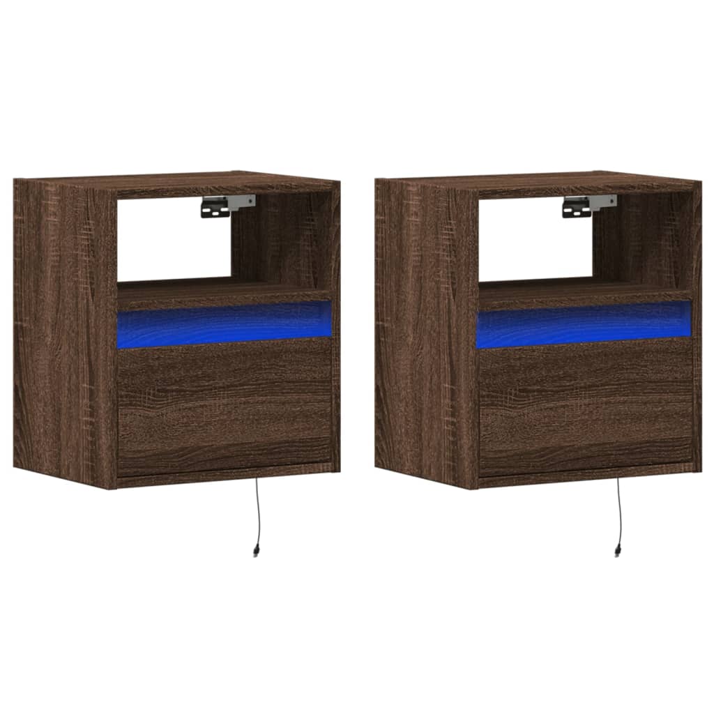 vidaXL Ścienne szafki TV z LED, 2 szt., brązowy dąb, 41x31x45 cm