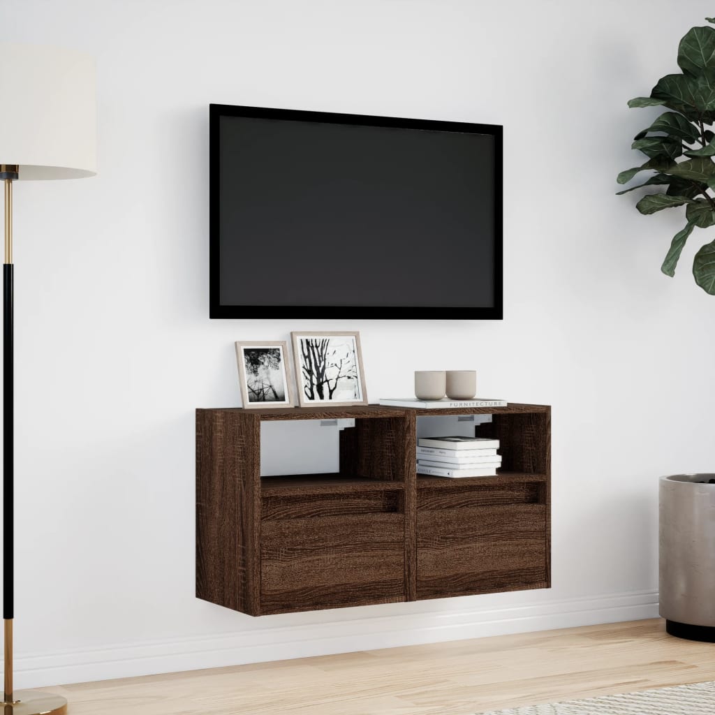 vidaXL Ścienne szafki TV z LED, 2 szt., brązowy dąb, 41x31x45 cm
