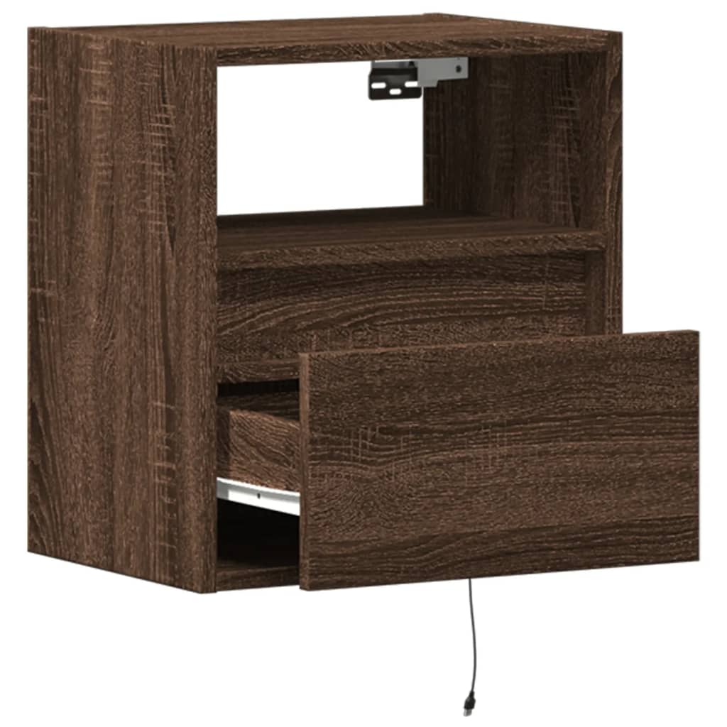vidaXL Ścienne szafki TV z LED, 2 szt., brązowy dąb, 41x31x45 cm