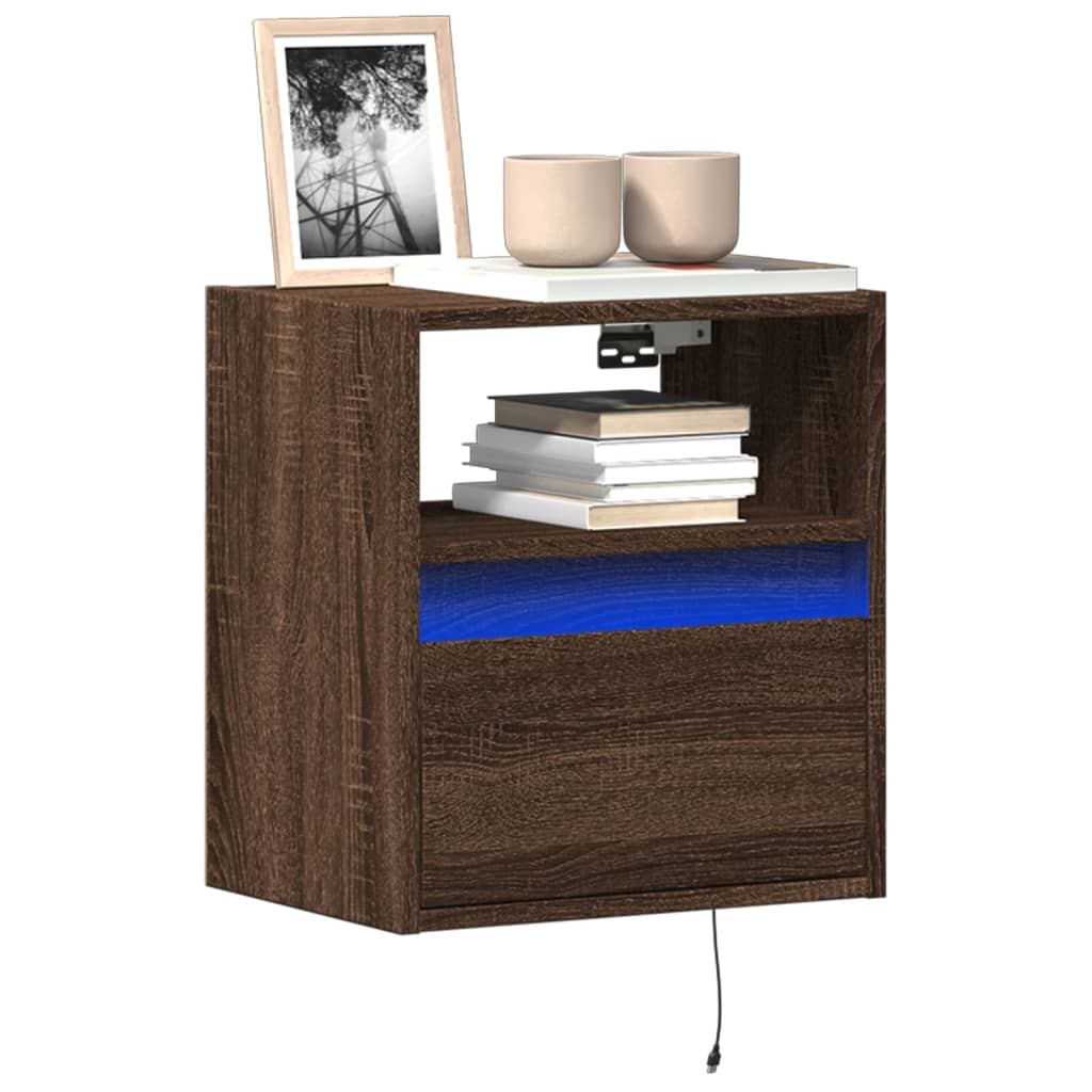 vidaXL Ścienne szafki TV z LED, 2 szt., brązowy dąb, 41x31x45 cm