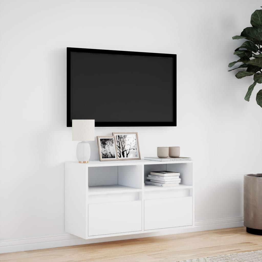 vidaXL Ścienna szafka TV z LED, biała, 80x31x45 cm