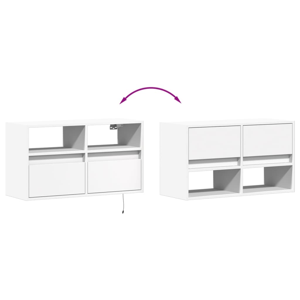 vidaXL Ścienna szafka TV z LED, biała, 80x31x45 cm