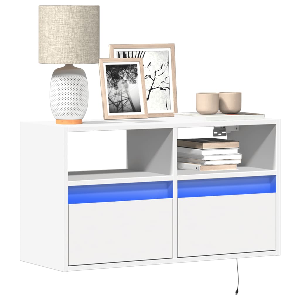 vidaXL Ścienna szafka TV z LED, biała, 80x31x45 cm