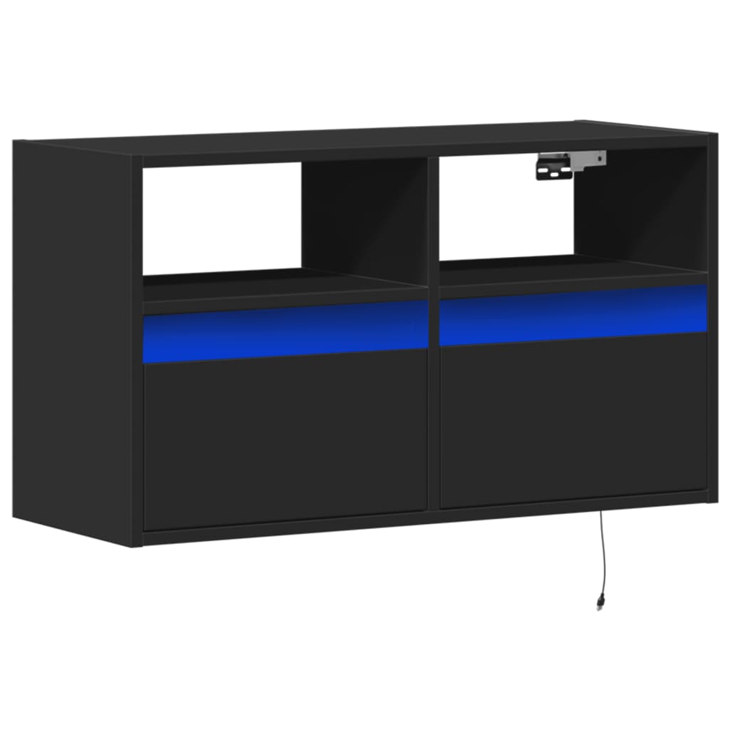 vidaXL Ścienna szafka TV z LED, czarna, 80x31x45 cm