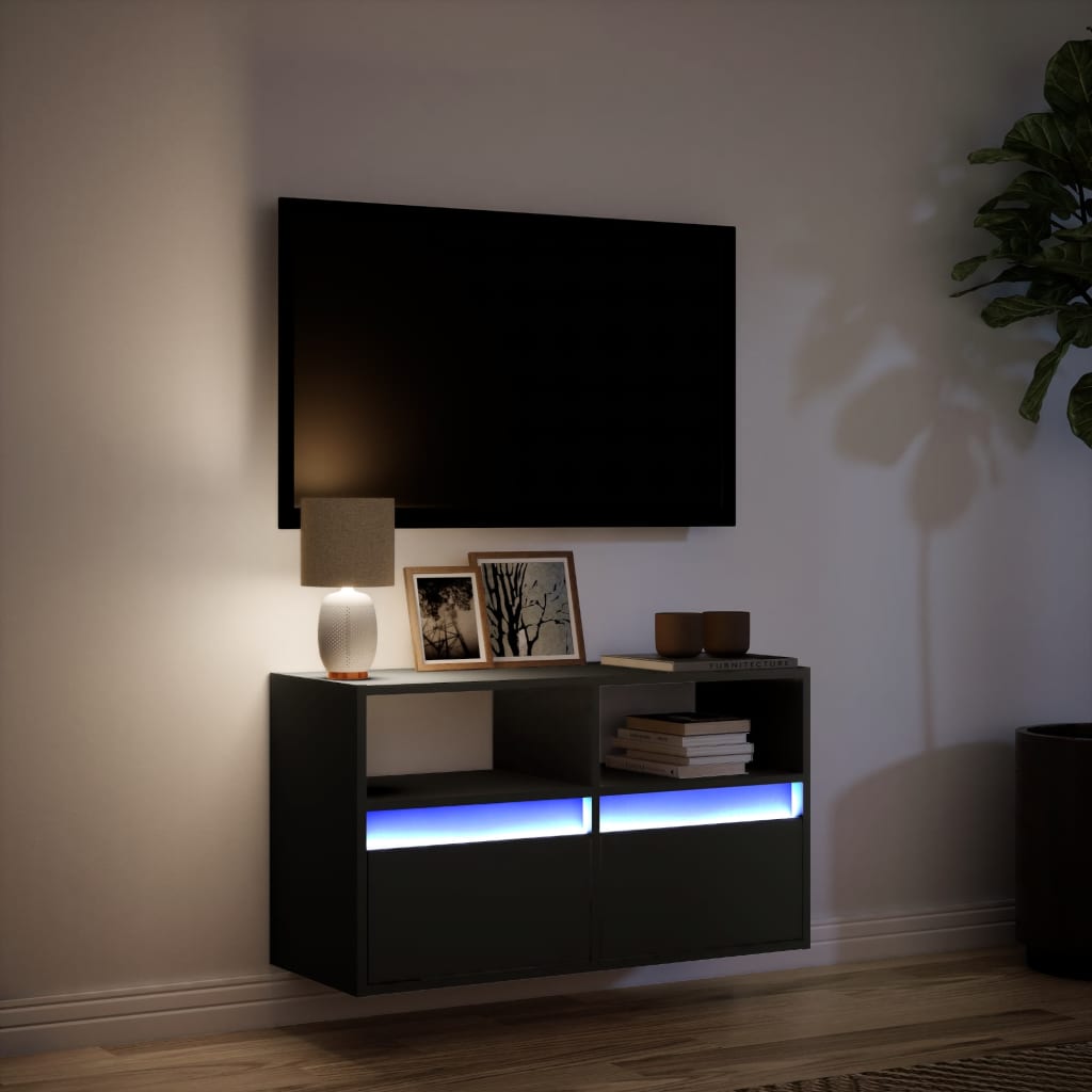 vidaXL Ścienna szafka TV z LED, czarna, 80x31x45 cm