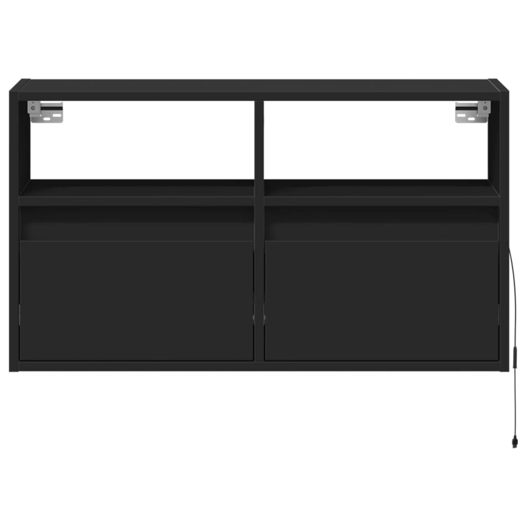 vidaXL Ścienna szafka TV z LED, czarna, 80x31x45 cm