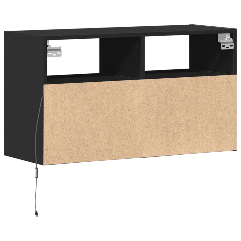 vidaXL Ścienna szafka TV z LED, czarna, 80x31x45 cm