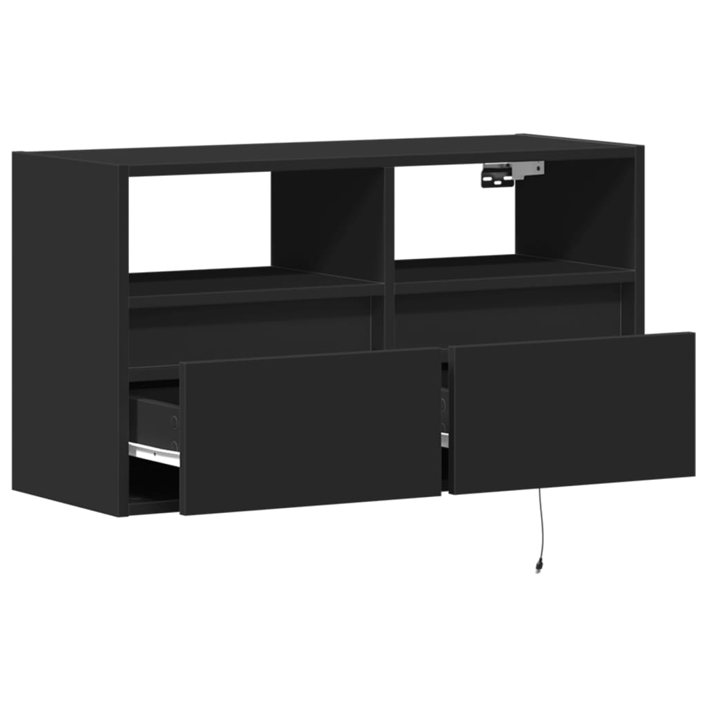 vidaXL Ścienna szafka TV z LED, czarna, 80x31x45 cm