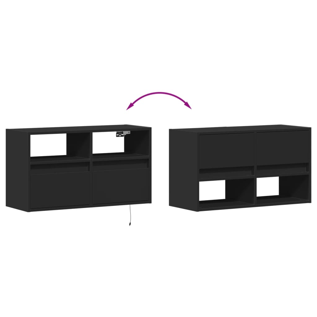 vidaXL Ścienna szafka TV z LED, czarna, 80x31x45 cm