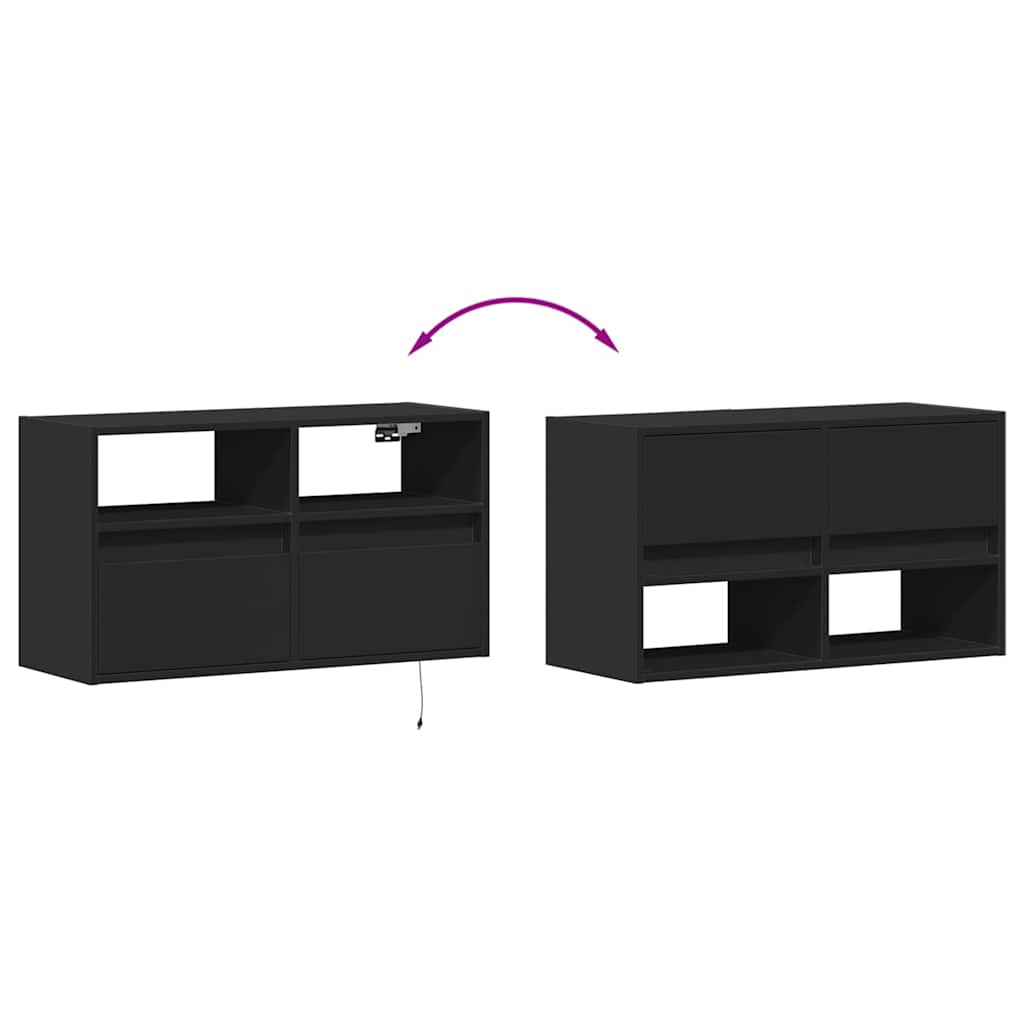 vidaXL Ścienna szafka TV z LED, czarna, 80x31x45 cm