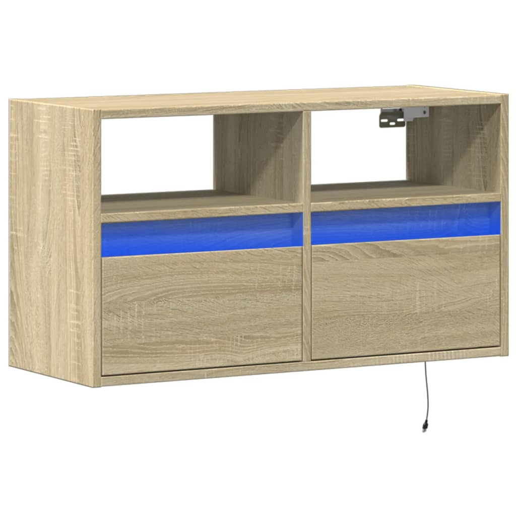 vidaXL Ścienna szafka TV z LED, dąb sonoma, 80x31x45 cm