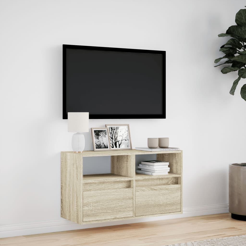 vidaXL Ścienna szafka TV z LED, dąb sonoma, 80x31x45 cm