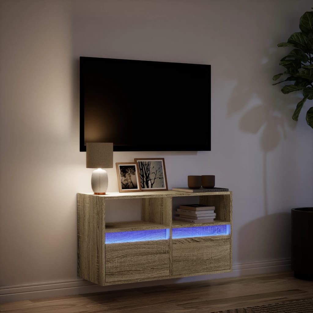 vidaXL Ścienna szafka TV z LED, dąb sonoma, 80x31x45 cm