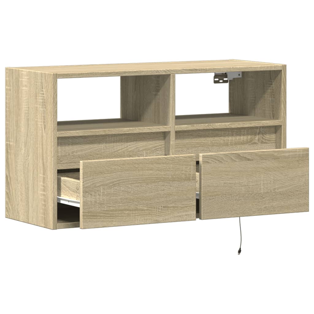 vidaXL Ścienna szafka TV z LED, dąb sonoma, 80x31x45 cm